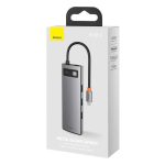 Baseus Metal Gleam 8 az 1-ben HUB USB-C PD 100W + HDMI 4K 30Hz + 3x USB 3.0 + RJ45 1Gbps + SD/MicroSD, Szürke