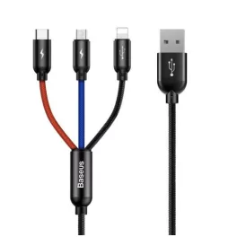   Baseus 3 az 1-ben USB-C / Lightning / MicroUSB kábel 3A 1,2 m, fekete