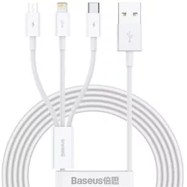   Baseus Superior 3 az 1-ben USB-kábel, USB-mikroUSB / USB-C / Lightning, 3.5A  1,5 m, fehér
