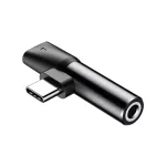 Baseus L41 audiokonverter Type-C-C típusú és 3,5 mm-es jackadapter (töltés + zene), fekete