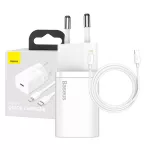 Baseus Super Si 1C hálózati gyorstöltő + 1m USB C-Lightning kábel 20W, fehér