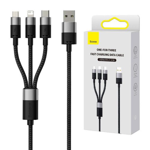 Baseus StarSpeed 3 az 1-ben USB kábel USB-A / USB-C / MicroUSB / Lightning kábel 3.5A 1.2m, fekete